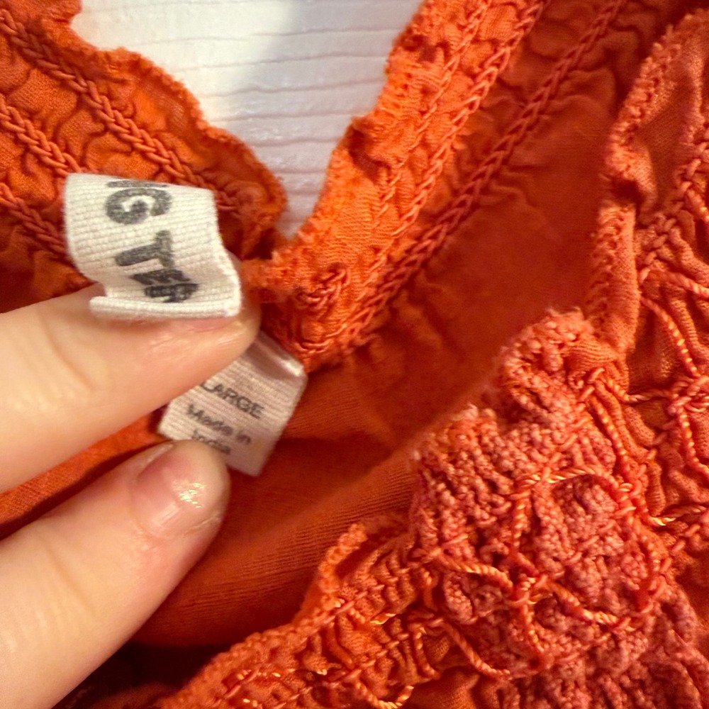 vintage Hang Ten Peasant Top Orange Large Crochet Lace‎ Trim Casual Summer Beach - Picture 3 of 6